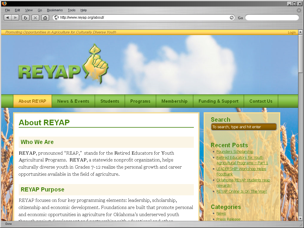 REYAP Website Screenshot - Showing the About page